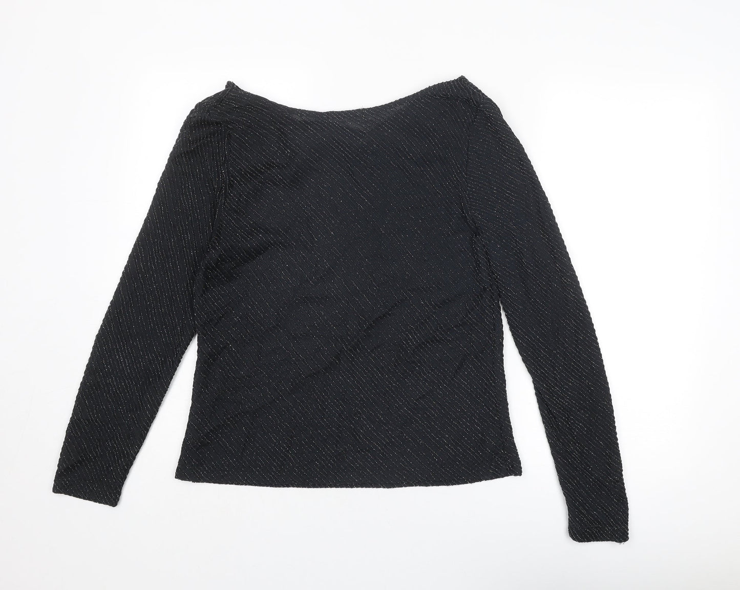 St Michael Womens Black Polyamide Basic Blouse Size 16 Boat Neck