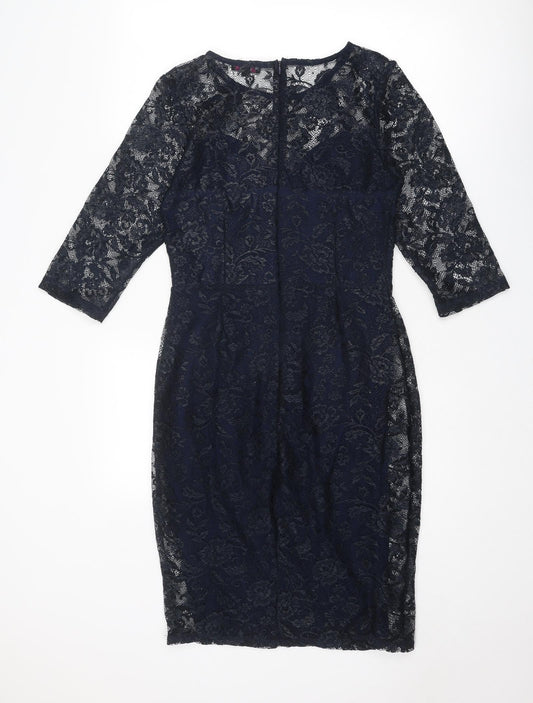 Therapy Womens Blue Floral Polyester Shift Size 12 Round Neck Zip