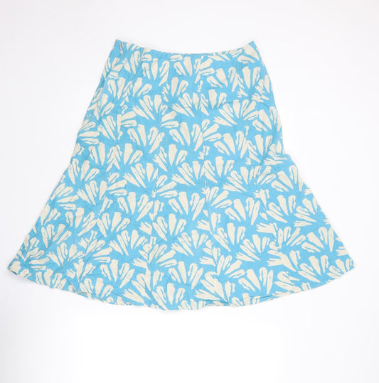 EWM Womens Blue Geometric Linen Swing Skirt Size 14 Zip