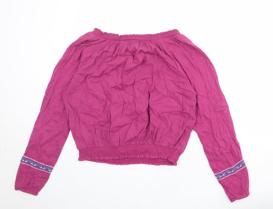 Hollister Womens Purple Geometric Cotton Basic Blouse Size S Boat Neck