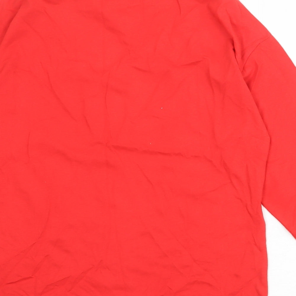 Brand and care label for Marks & Spencer girls’ red 100% cotton pullover t-shirt, years round neck pullover - good vibes only