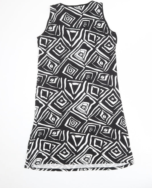 Massana Womens Black Geometric Viscose A-Line Size M V-Neck Pullover