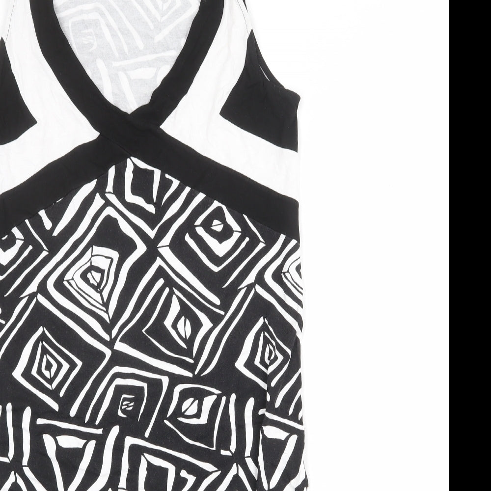 Massana Womens Black Geometric Viscose A-Line Size M V-Neck Pullover