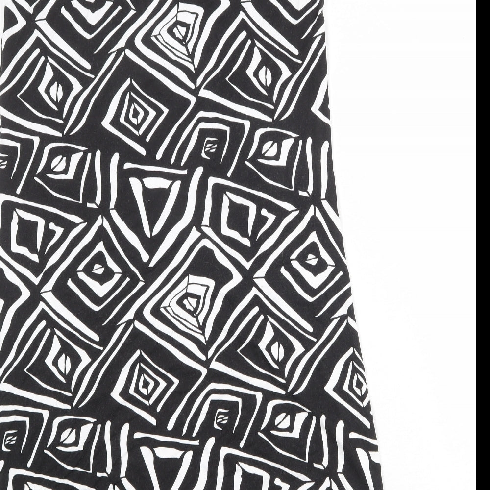 Massana Womens Black Geometric Viscose A-Line Size M V-Neck Pullover