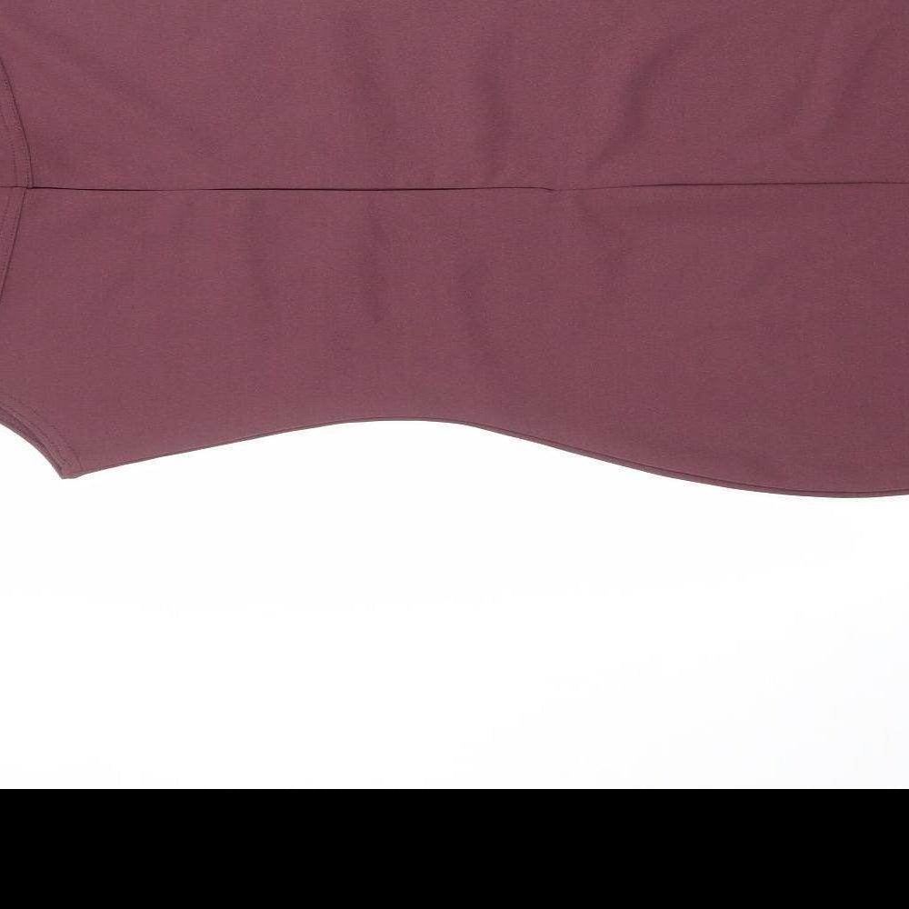 Brand and care label for In the Style women’s purple polyester bodycon, size UK 10, round neck zip