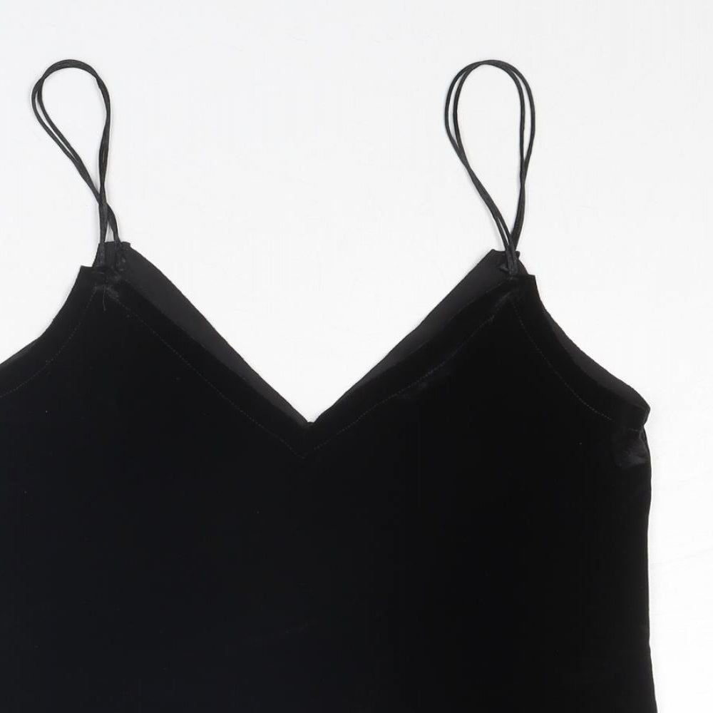 Pull&Bear Womens Black Polyester Basic Tank Size S V-Neck
