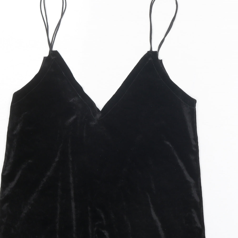 Pull&Bear Womens Black Polyester Basic Tank Size S V-Neck