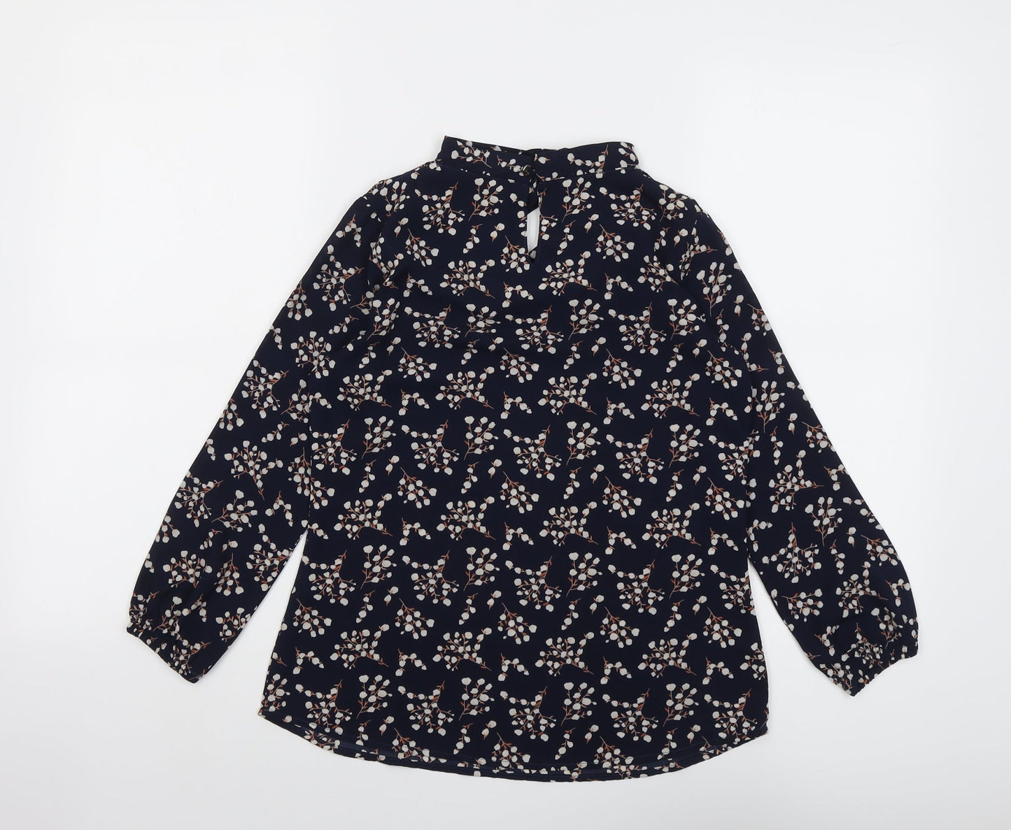 Popsoda Womens Blue Geometric Polyester Basic Blouse Size 8 Round Neck