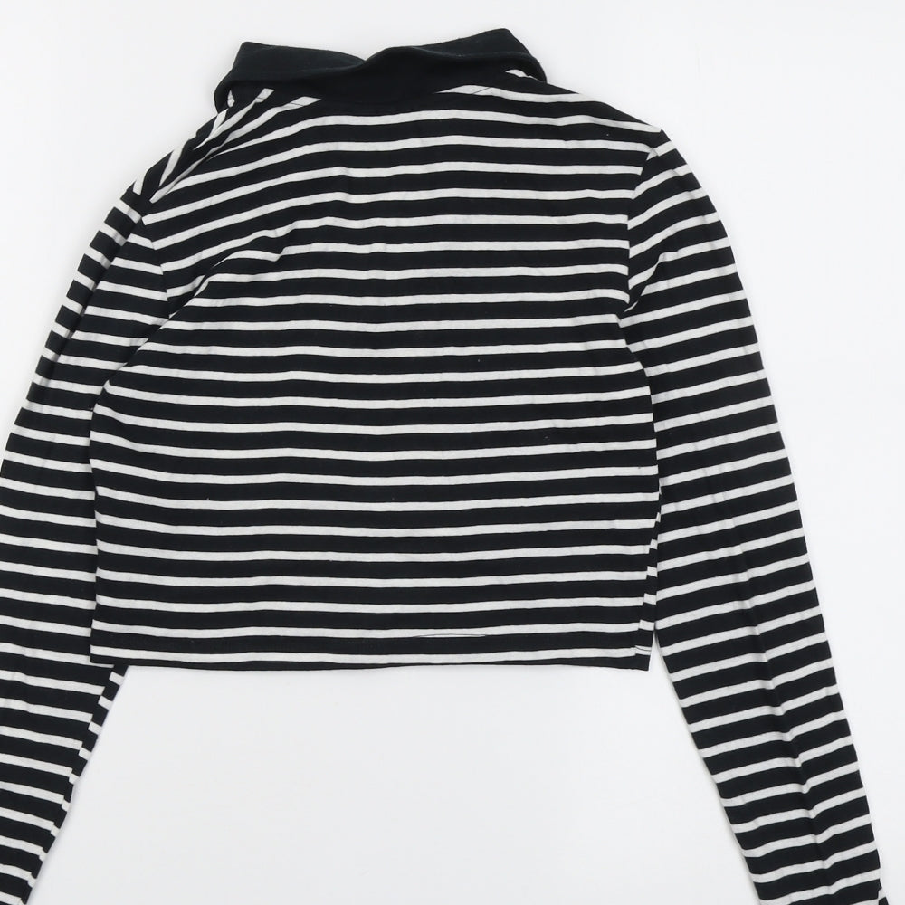 VERO MODA Womens Black Striped Cotton Cropped T-Shirt Size XS Collared