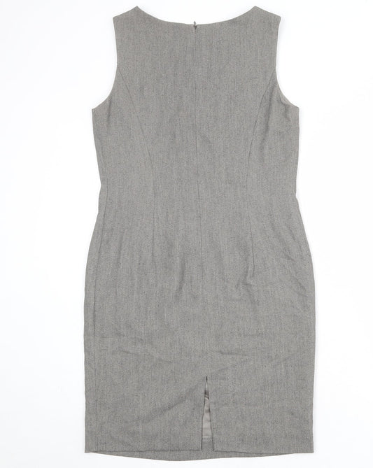 Precis Womens Grey Acetate Shift Size 12 Round Neck Zip