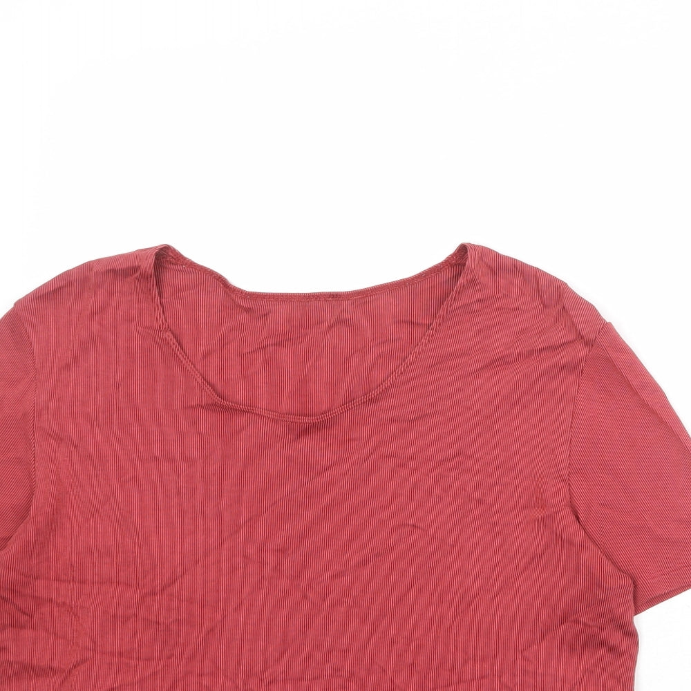 St Michael Womens Red Cotton Basic T-Shirt Size 16 Boat Neck - Ribbed
