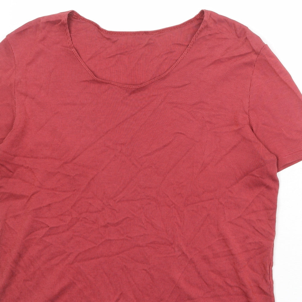 St Michael Womens Red Cotton Basic T-Shirt Size 16 Boat Neck - Ribbed