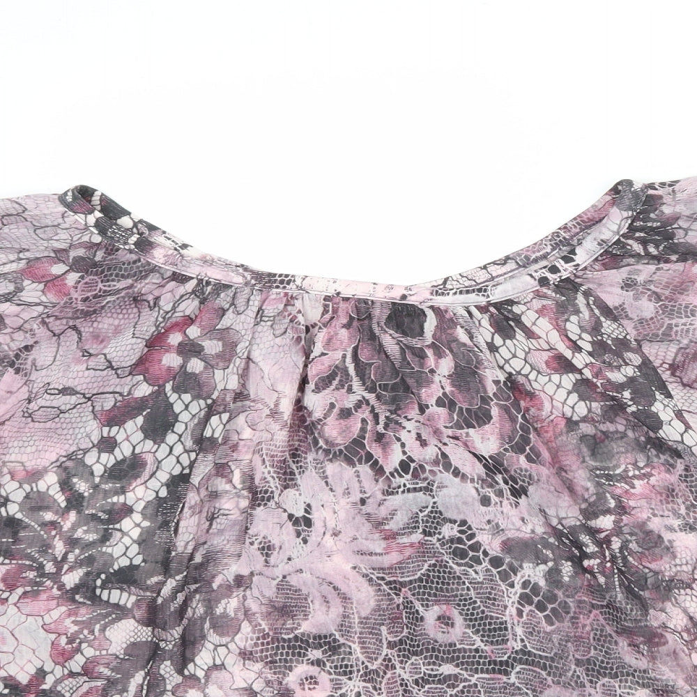 Jane Norman Womens Purple Geometric Polyester Basic Blouse Size 10 Boat Neck - Batwing Sleeves