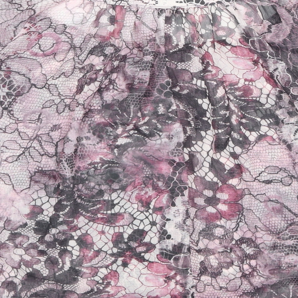 Jane Norman Womens Purple Geometric Polyester Basic Blouse Size 10 Boat Neck - Batwing Sleeves
