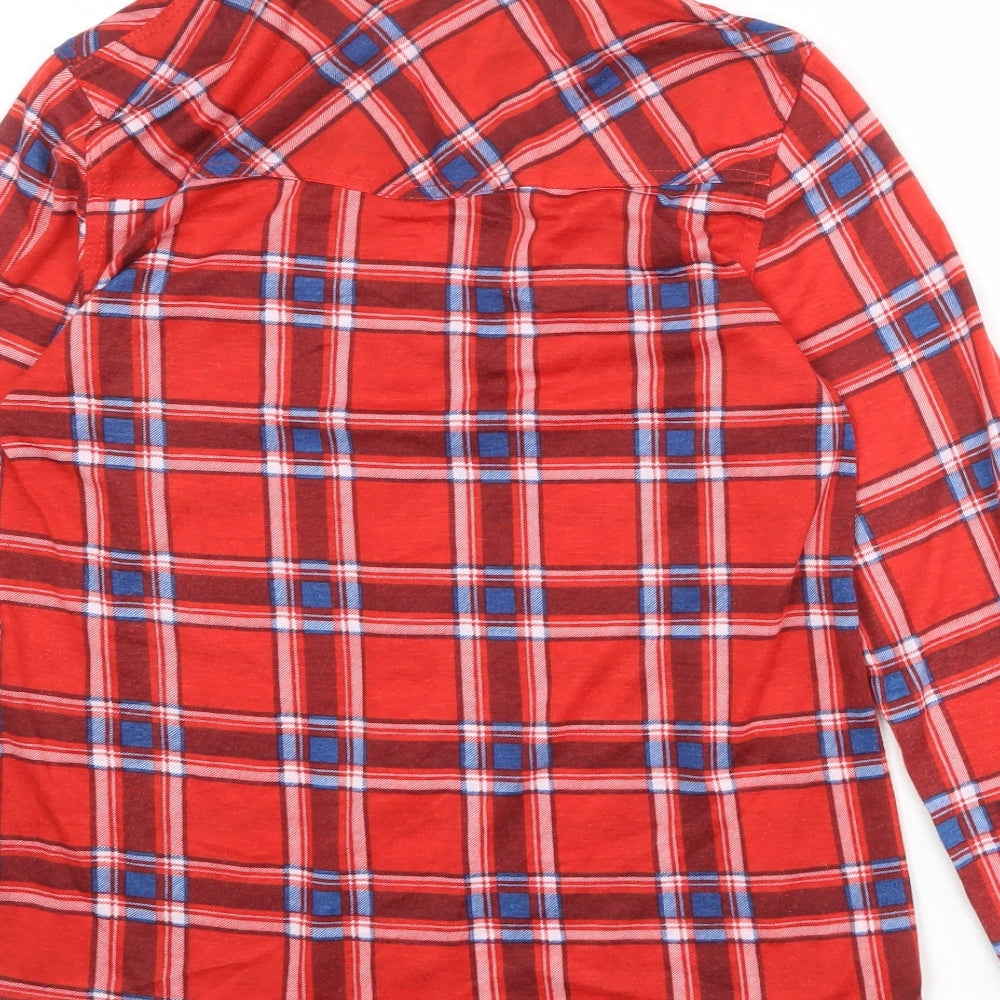 Passport Womens Red Plaid Polyester Basic Button-Up Size M Collared