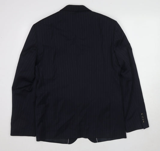 Marks and Spencer Mens Blue Striped Wool Jacket Suit Jacket Size 42 Regular