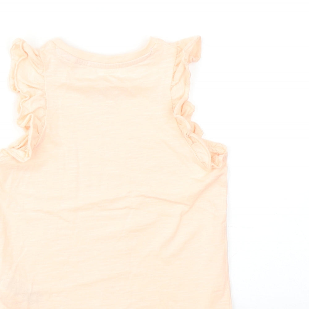 Brand and care label for Marks & Spencer girls’ pink cotton basic tank, size 3-4, years round neck pullover