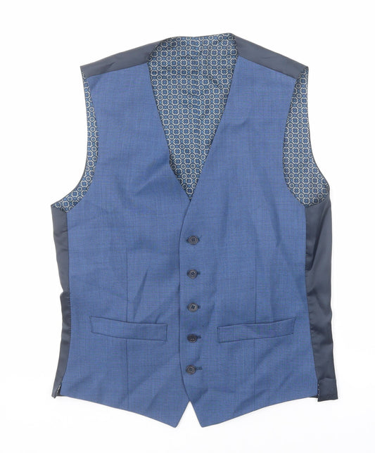 Racing Green Mens Blue Wool Jacket Suit Waistcoat Size 36 Regular