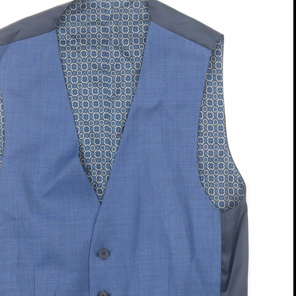 Racing Green Mens Blue Wool Jacket Suit Waistcoat Size 36 Regular