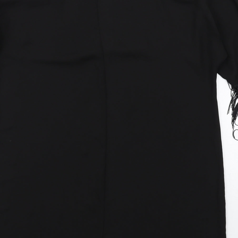 Brand and care label for ASOS women’s black polyester a-line, size UK 10, round neck pullover