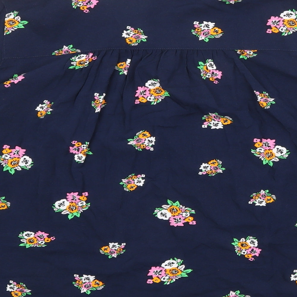 Marks and Spencer Womens Blue Floral Viscose Basic Blouse Size 10 V-Neck