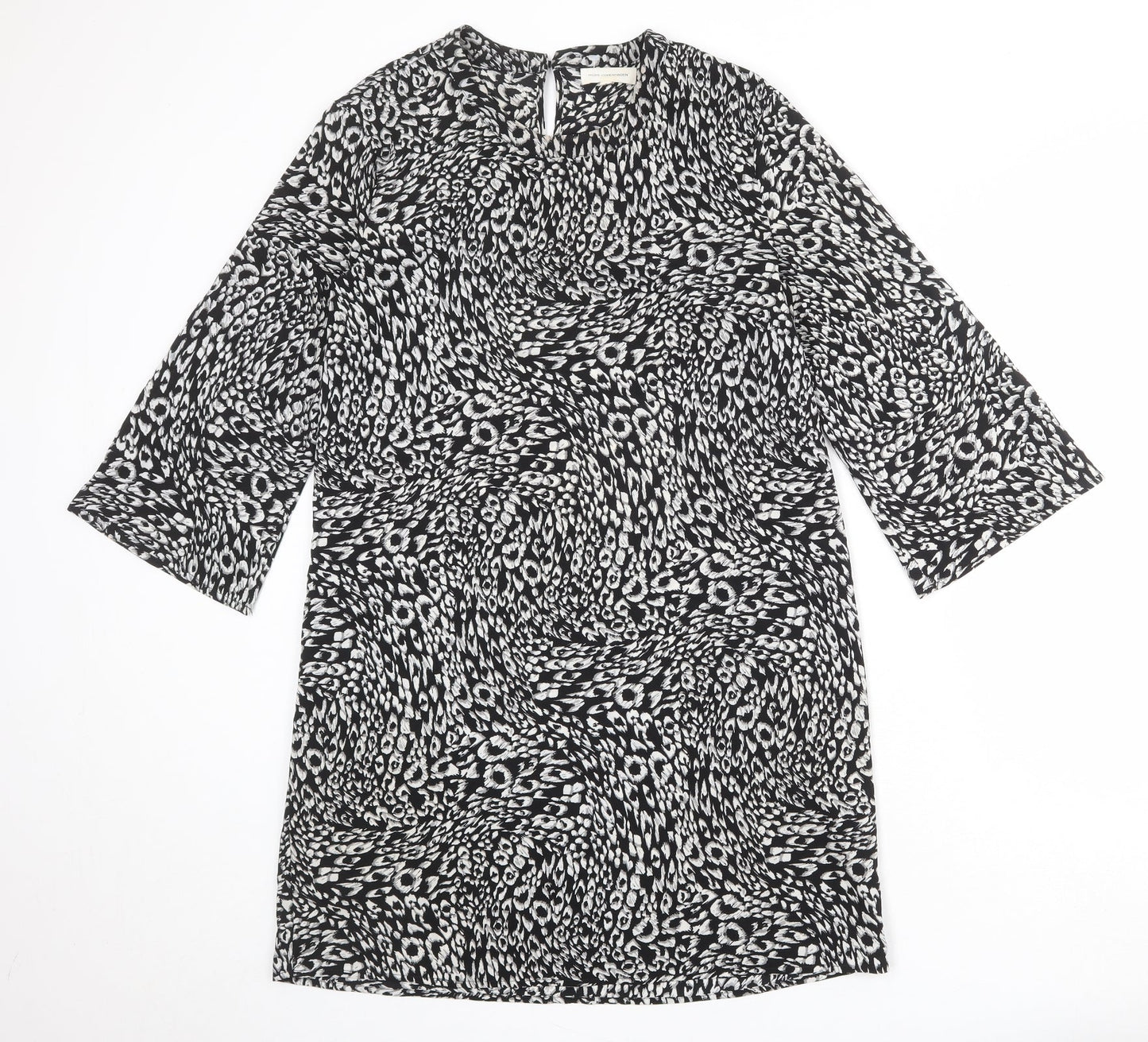 Moss Copenhagen Womens Black Animal Print Polyester A-Line Size S Round Neck Button - Leopard pattern