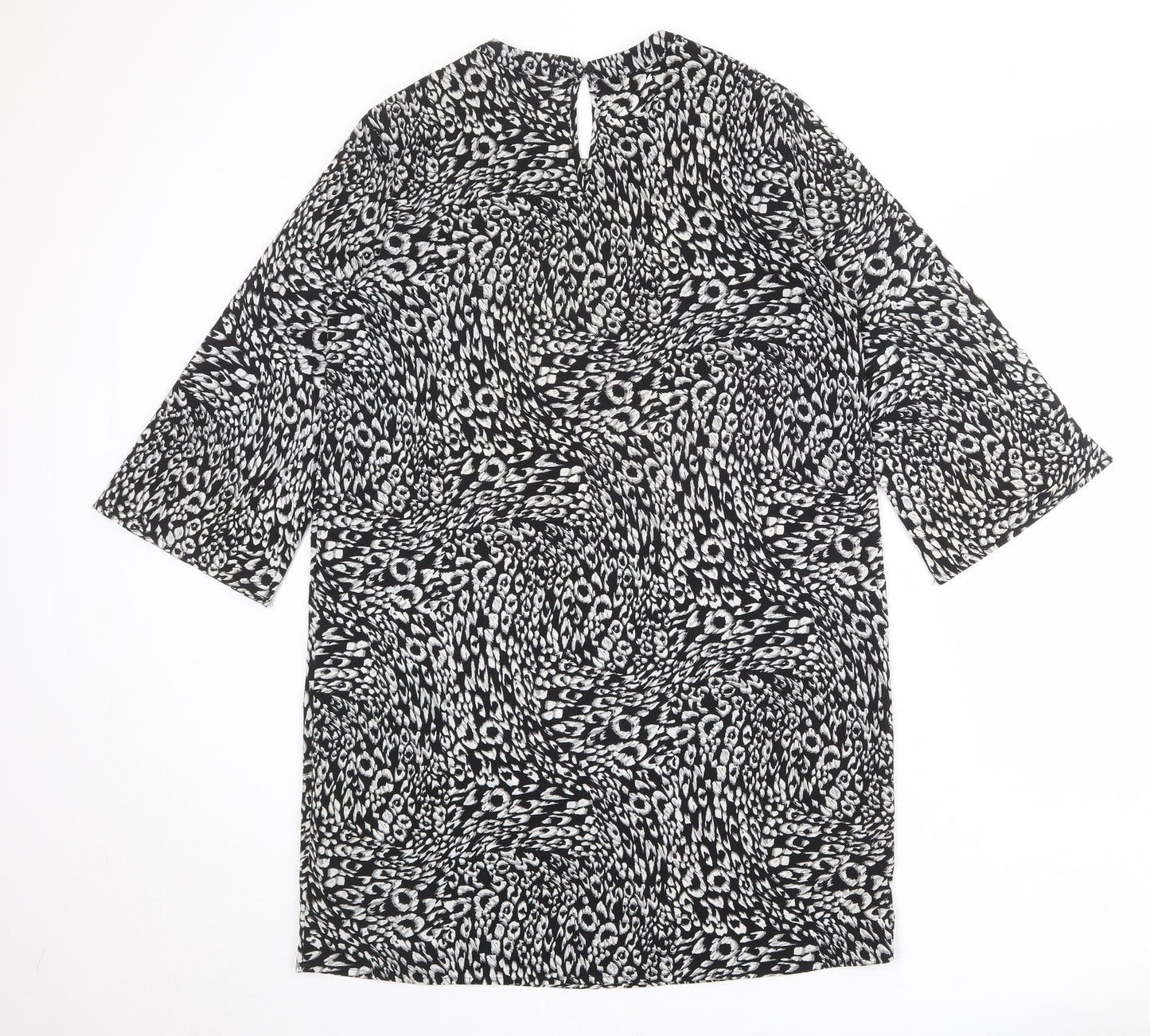 Moss Copenhagen Womens Black Animal Print Polyester A-Line Size S Round Neck Button - Leopard pattern