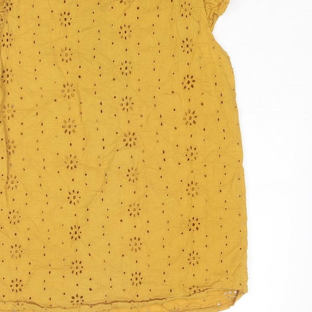 MIA Womens Yellow Cotton Basic Button-Up Size S Boat Neck