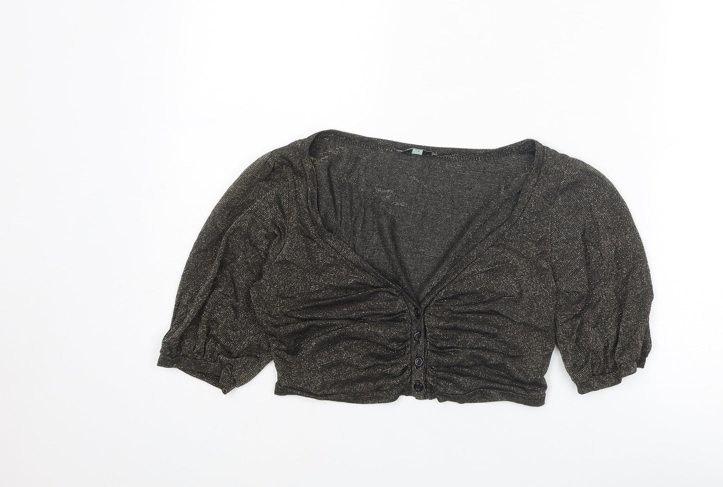 Therapy Womens Gold Viscose Cropped Button-Up Size 12 V-Neck