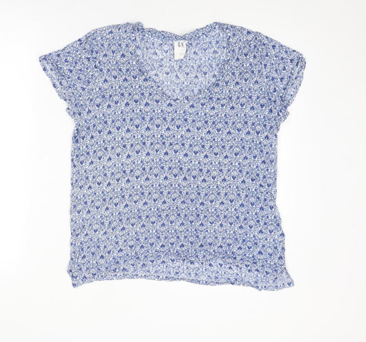 Gap Womens Blue Geometric Linen Basic Blouse Size S Round Neck