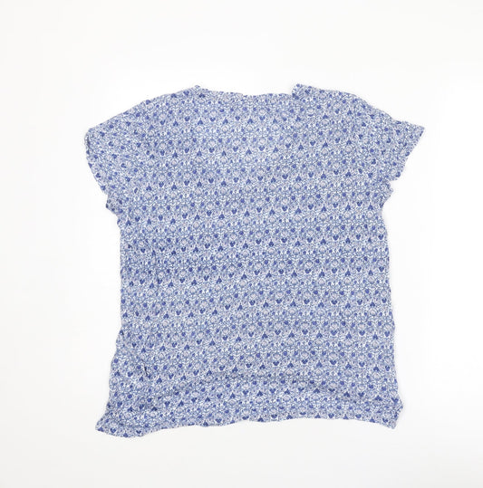 Gap Womens Blue Geometric Linen Basic Blouse Size S Round Neck