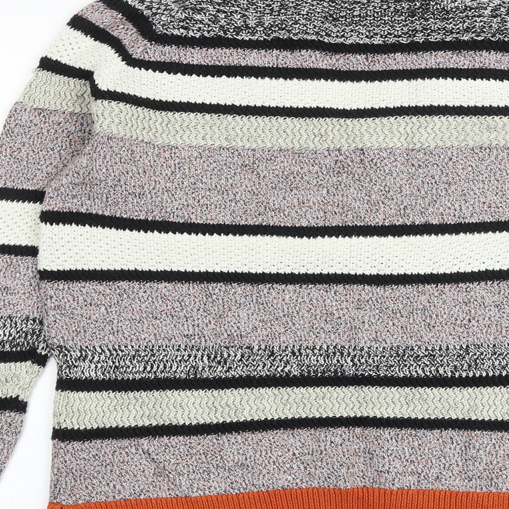 Marks and Spencer Womens Multicoloured V-Neck Striped Cotton Pullover Jumper Size 14