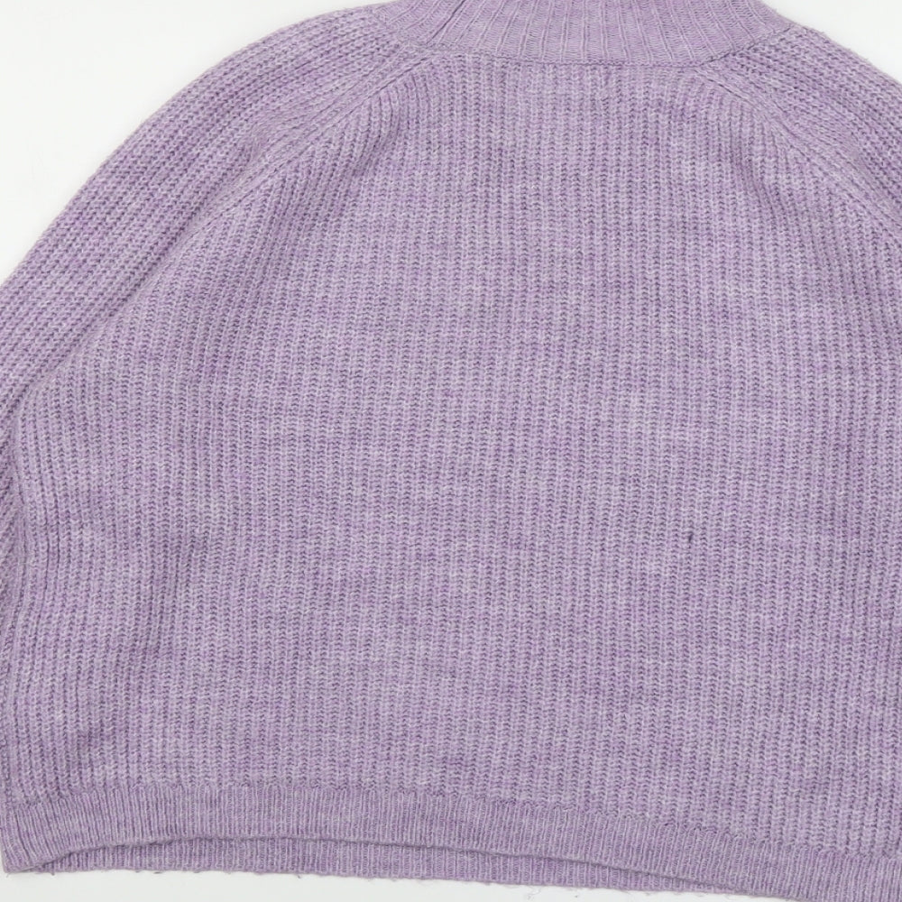 Brand and care label for Only women’s purple mock neck acrylic jumper, size M