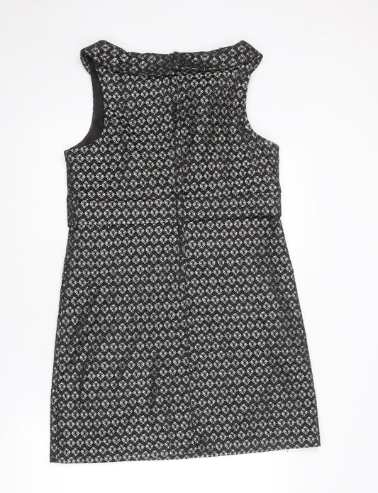 NEXT Womens Black Geometric Nylon Shift Size 14 Round Neck Zip