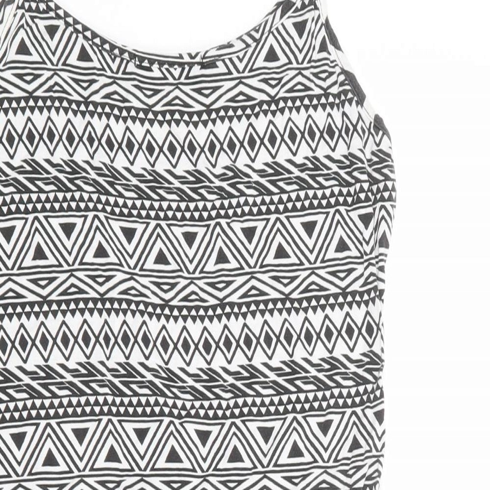 Busy Womens White Geometric Viscose Basic Tank Size S Round Neck - Size S-M