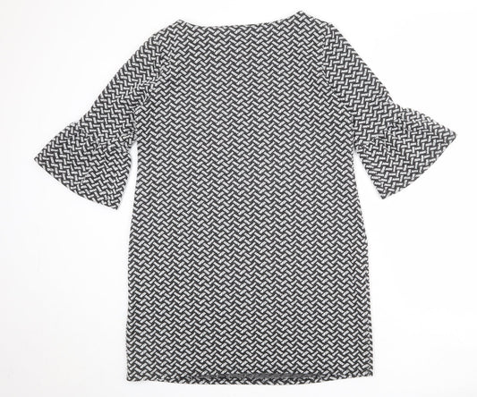 Marina Kaneva Womens Black Geometric Polyester A-Line Size 16 Boat Neck Pullover