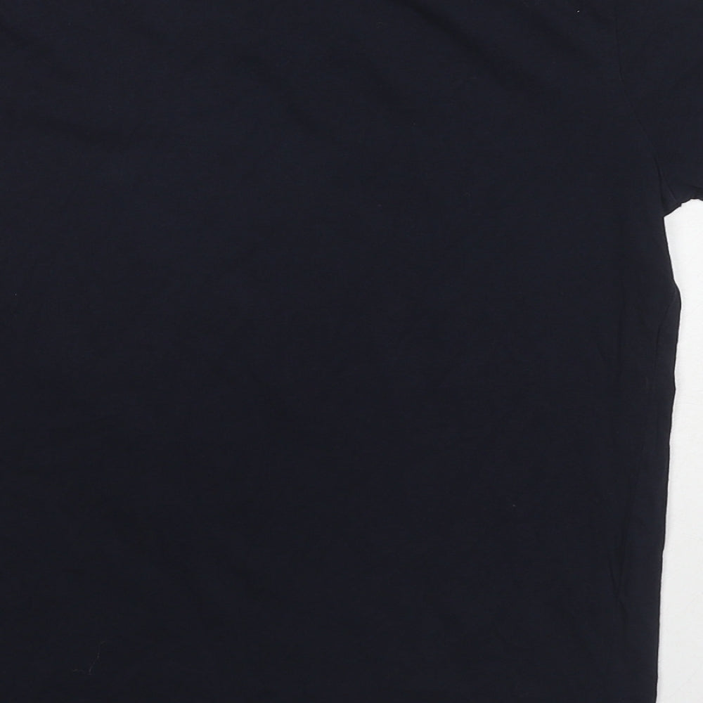 Brand and care label for Sfera women’s blue cotton basic t-shirt, size S, round neck - love