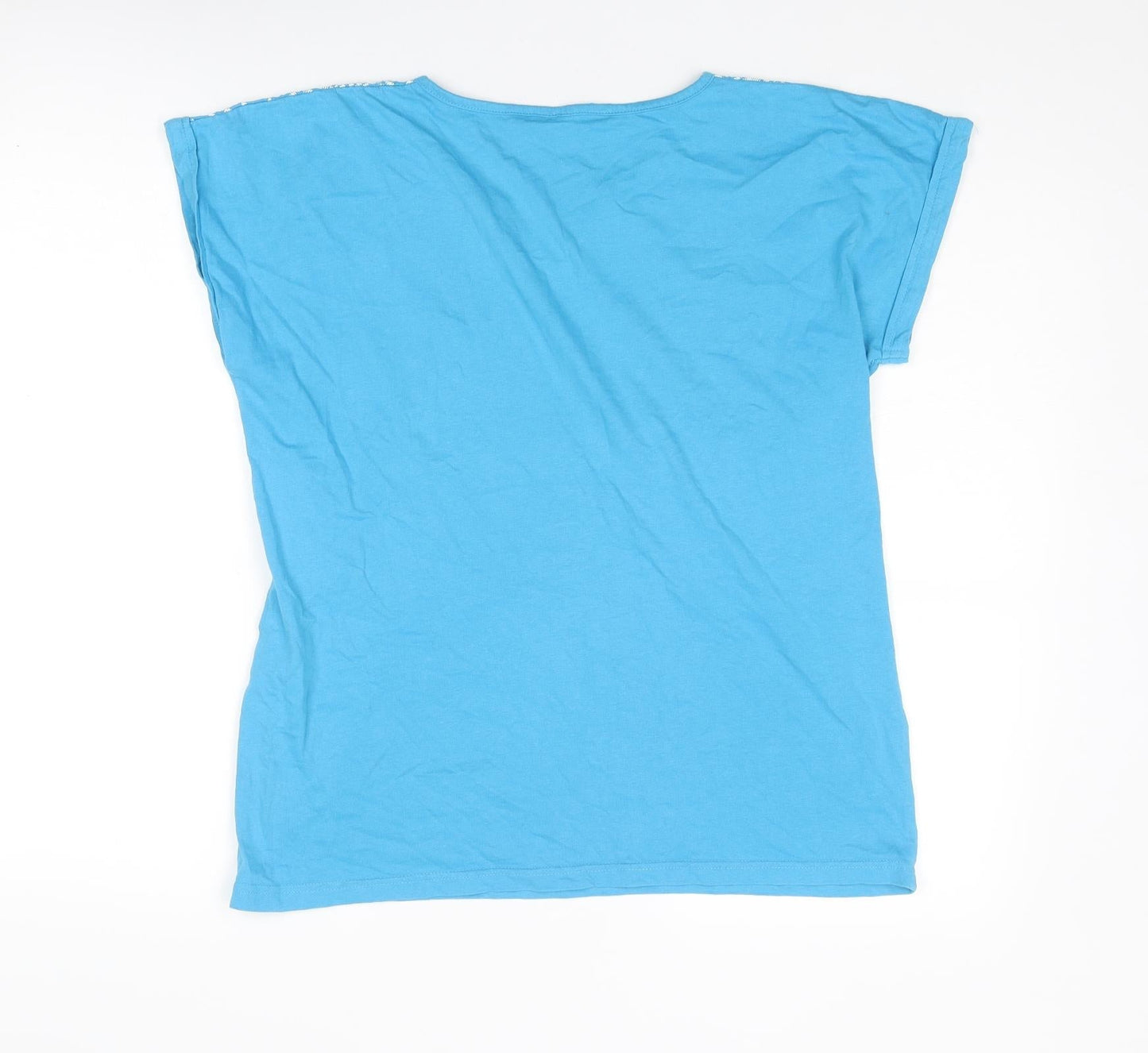 EWM Womens Blue Geometric Cotton Basic T-Shirt Size 14 V-Neck
