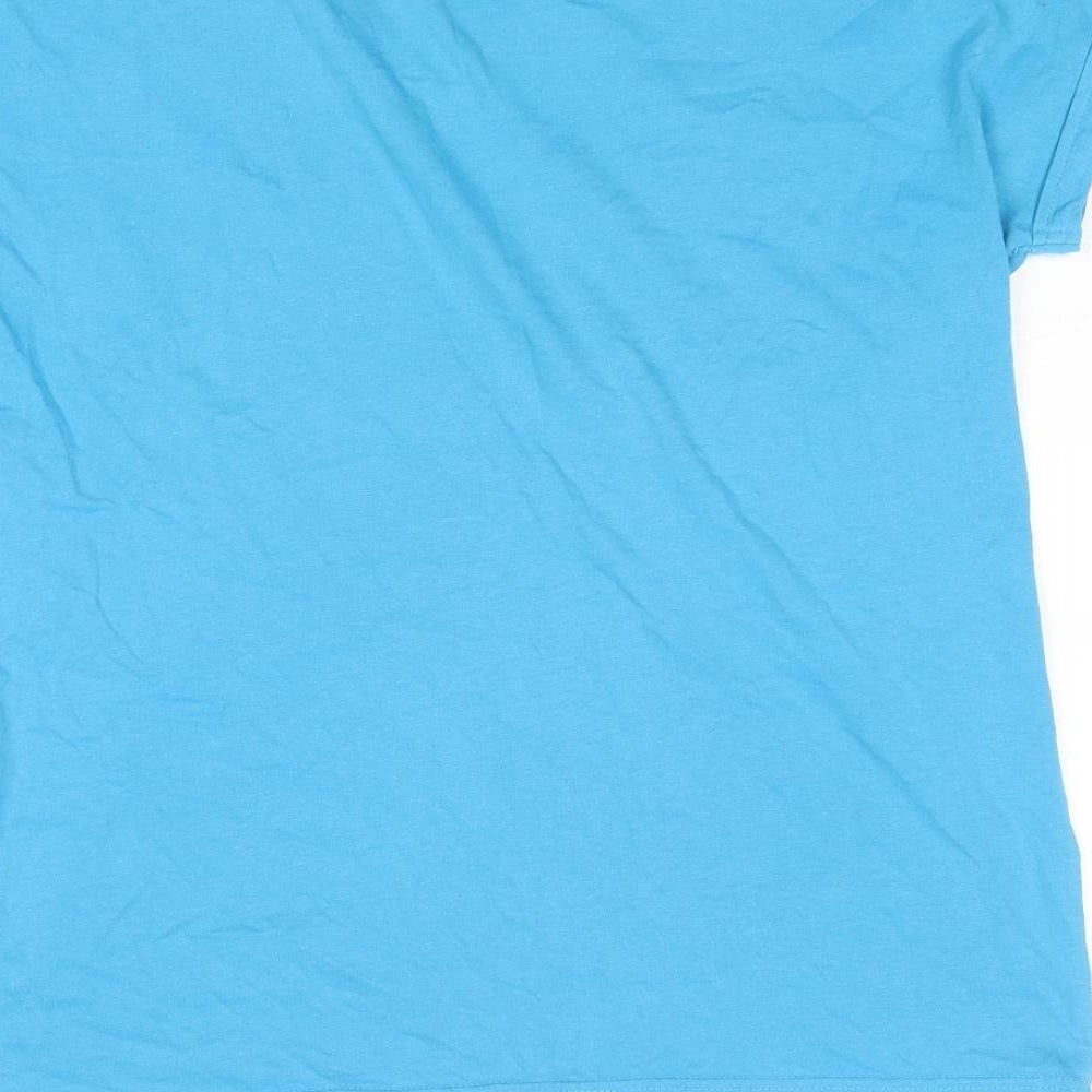 EWM Womens Blue Geometric Cotton Basic T-Shirt Size 14 V-Neck