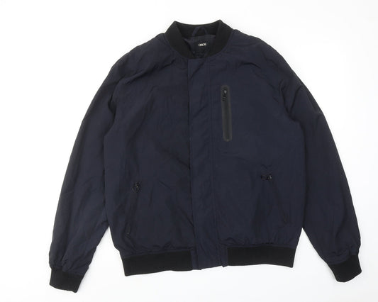Additional front view of ASOS men’s blue bomber jacket jacket, size L, zip