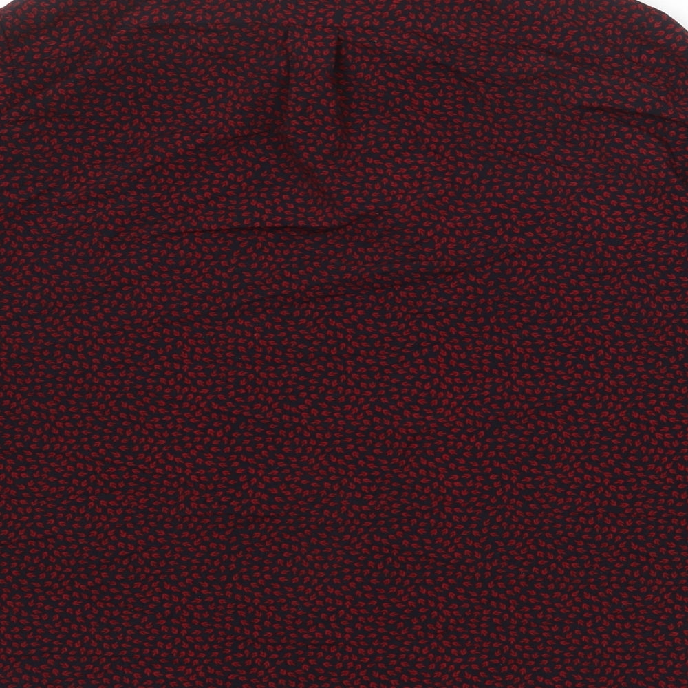 French Connection Womens Black Geometric Polyester Basic Button-Up Size 14 Collared