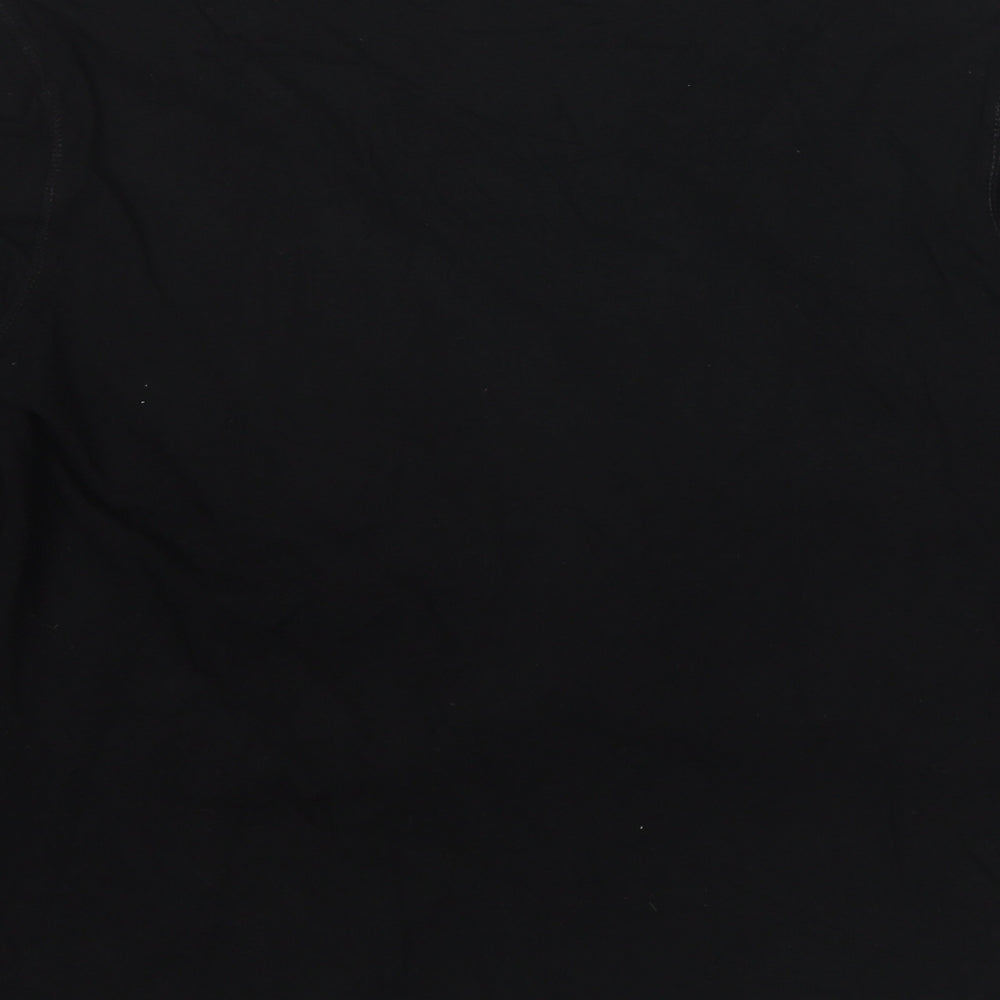 Brand and care label for Linea women’s black viscose basic blouse, size L, scoop neck - mock cardigan top