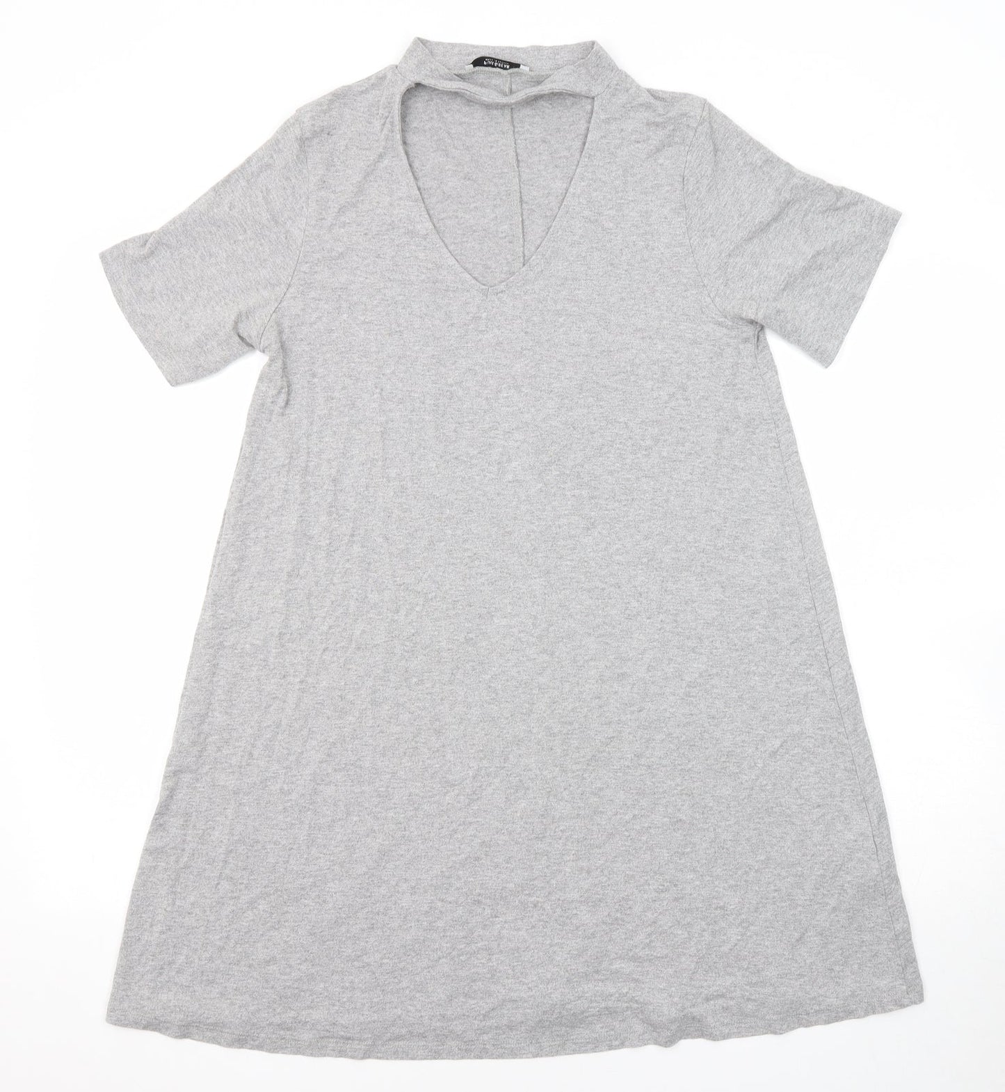 Pull&Bear Womens Grey Elastane Basic Blouse Size M Round Neck