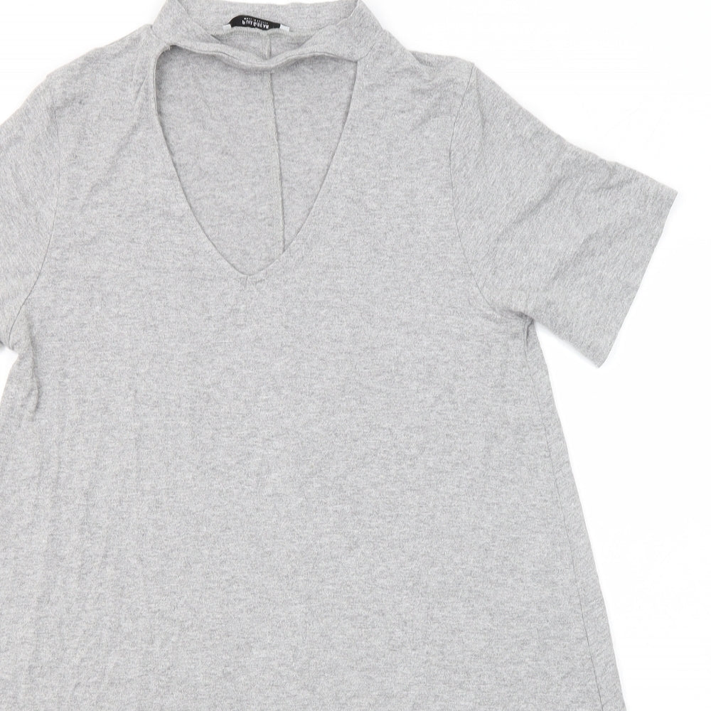 Pull&Bear Womens Grey Elastane Basic Blouse Size M Round Neck