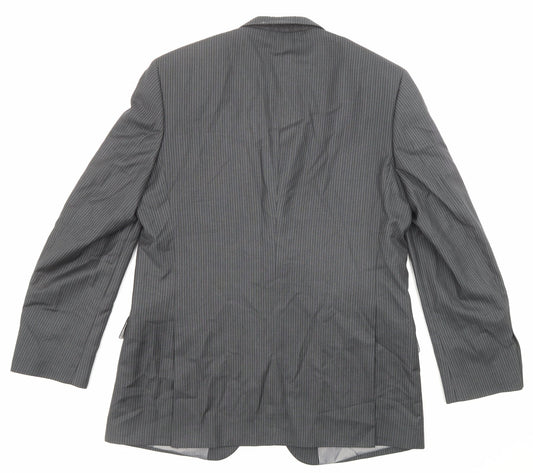 Burton Mens Grey Striped Polyester Jacket Suit Jacket Size 42 Regular