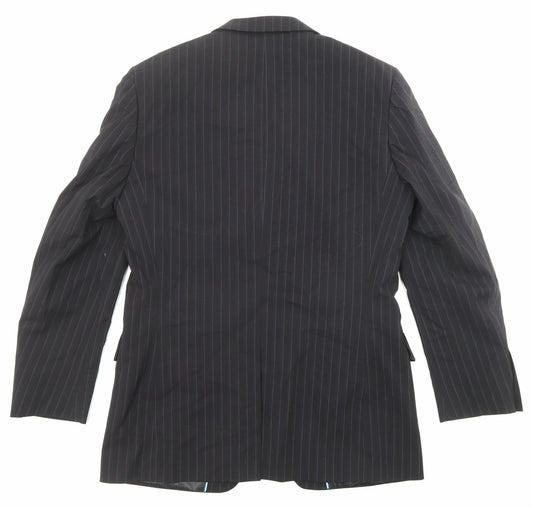 Butler & Webb Mens Black Striped Polyester Jacket Suit Jacket Size 38 Regular
