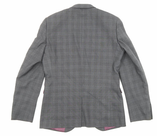NEXT Mens Grey Plaid Polyester Jacket Suit Jacket Size 40 Regular