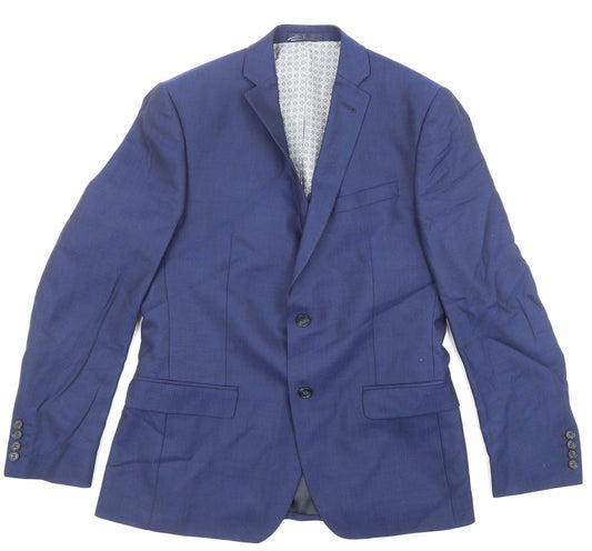 Racing Green Mens Blue Wool Jacket Suit Jacket Size 40 Regular