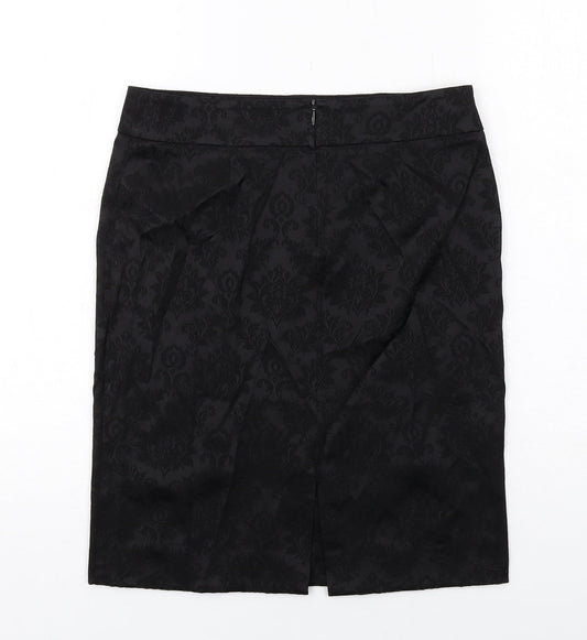 Warehouse Womens Black Floral Acetate Straight & Pencil Skirt Size 10 Zip