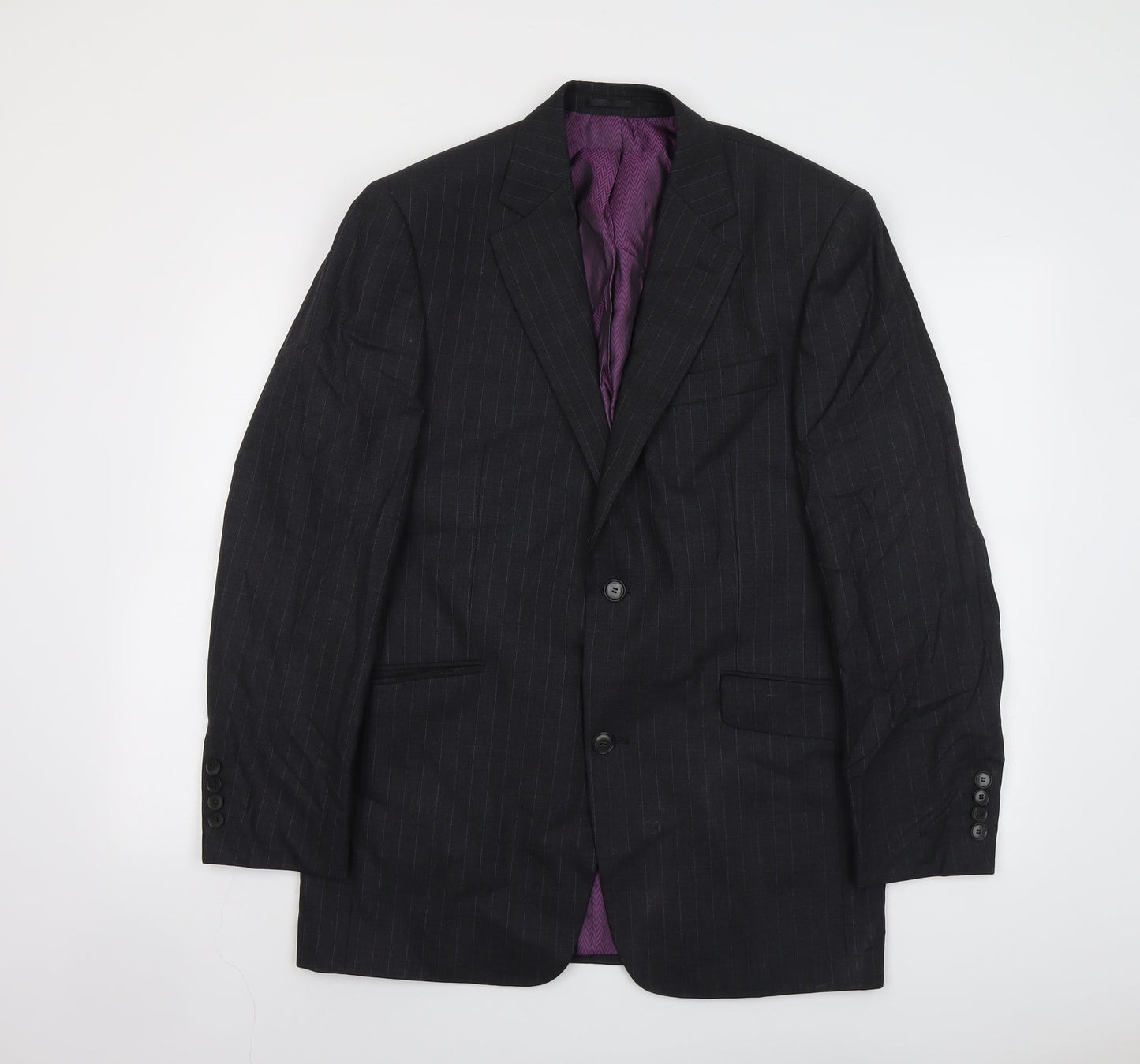 Racing Green Mens Grey Striped Wool Jacket Suit Jacket Size 42 Regular